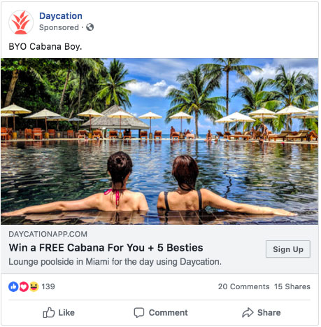 Screenshot of a Facebook ad for Daycation
