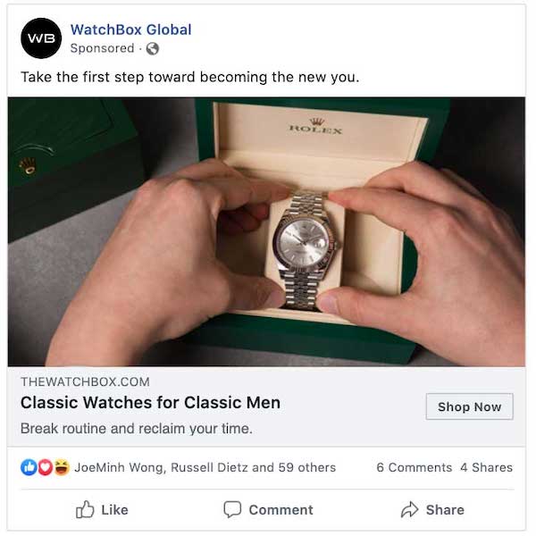 Facebook ecommerce campaign. 