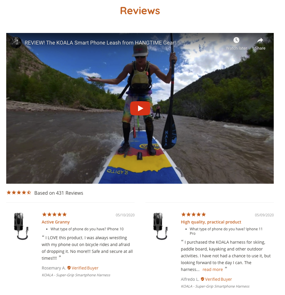 Example of ecommerce reviews page using the stamped.io plugin for shopify. 