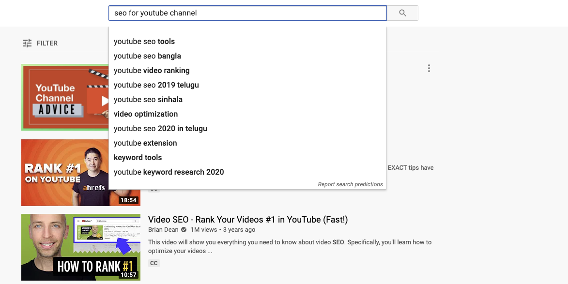SEO for youtube search results. 