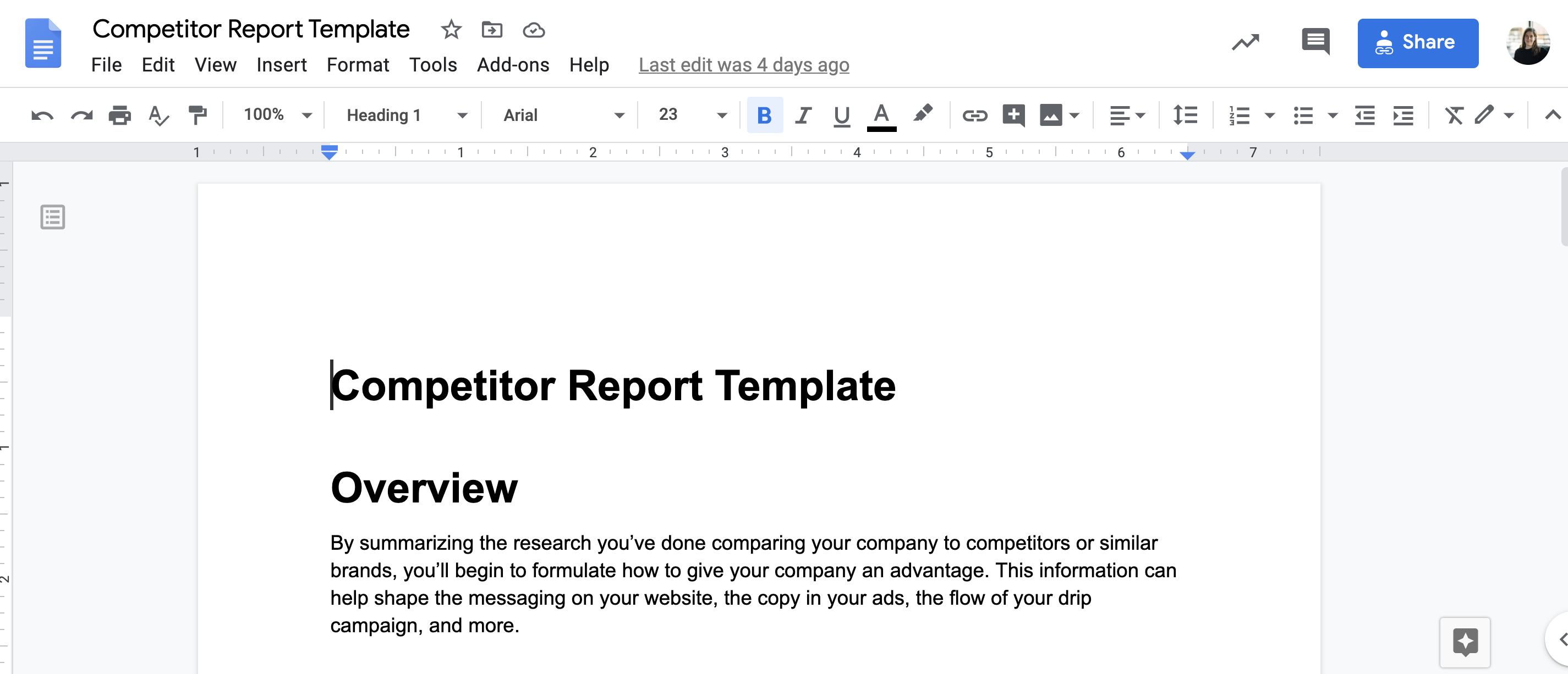 Competitor audit template. 