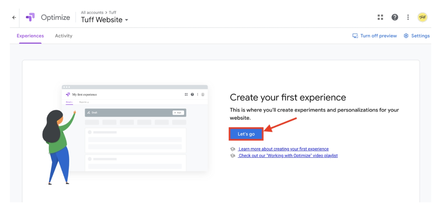 setting up a split test with google optimize 