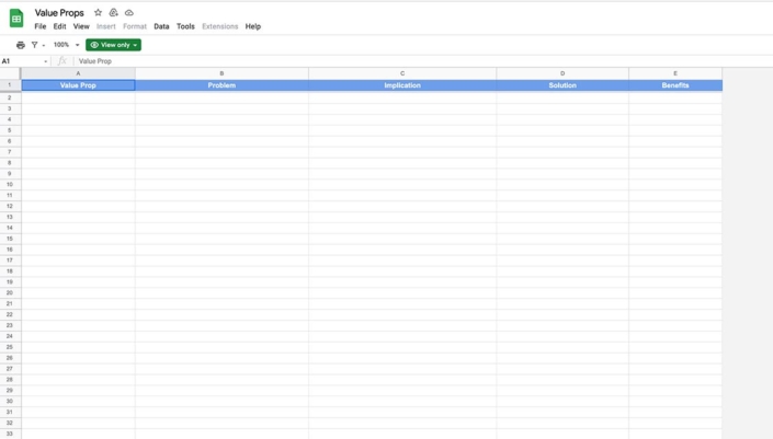 Value Props Exercise Spreadsheet [Free Download] - Tuff