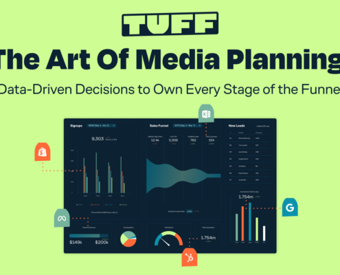 Blog title 'The Art of Media Planning: Data-Driven Decisions to Own Every Stage of the Funnel' over a detailed analytics interface