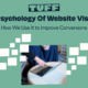Blog title 'The Psychology Of Website Visitors: How We Use It to Improve Conversions' with an individual interacting with a laptop
